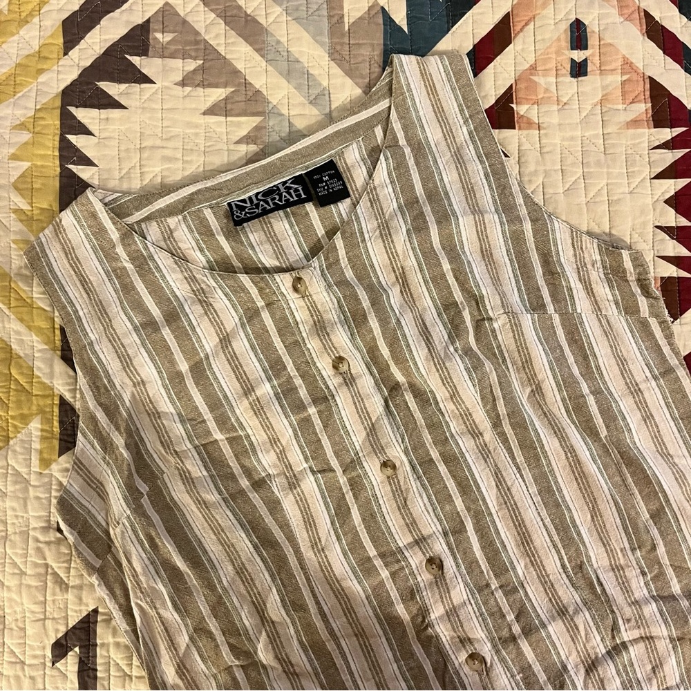 Striped Buttondown Sleeveless Blouse